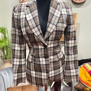 Moschino Cheap Chic Brown Cream Plaid Wool Blazer